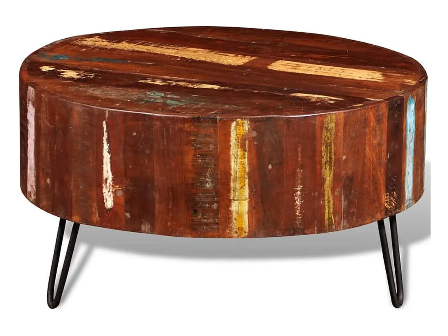 Mesa de centro redonda de madera reciclada maciza