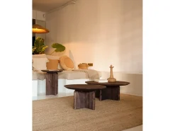 Mesa de centro redonda de madera de abeto maciza Decowood en color nogal de Ø60cm - BLOOM - DECOWOOD