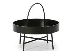 Mesa de Centro Redonda Manila, Tapa de MDF Negro, Estructura metálica