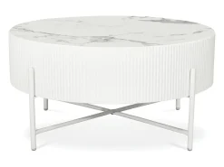 Mesa de centro redonda Milo - MDF y mármol - Blanco