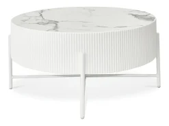 Mesa de centro redonda Milo - MDF y mármol - Blanco