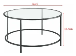 Mesa de centro redonda para salón tapa de cristal patas de acero 84 cm color negro 03_0006180
