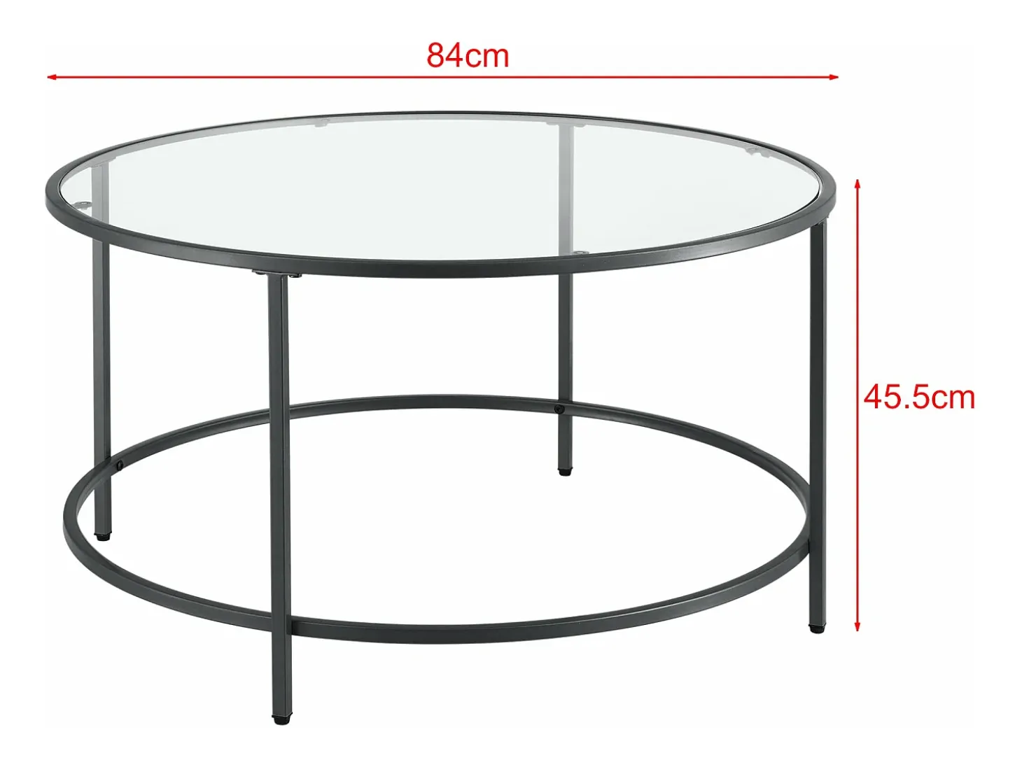 Mesa de centro redonda para salón tapa de cristal patas de acero 84 cm color negro 03_0006180