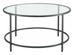 Mesa de centro redonda para salón tapa de cristal patas de acero 84 cm color negro 03_0006180