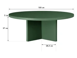 Mesa de centro redonda tablero laminado de 3cm verde cedar 100cm-HECHO EN ESPAÑA
