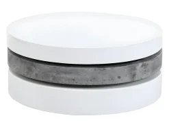 Mesa de centro redonda y pivotante - 3 tableros - MDF - Color: blanco y cemento. JANITA