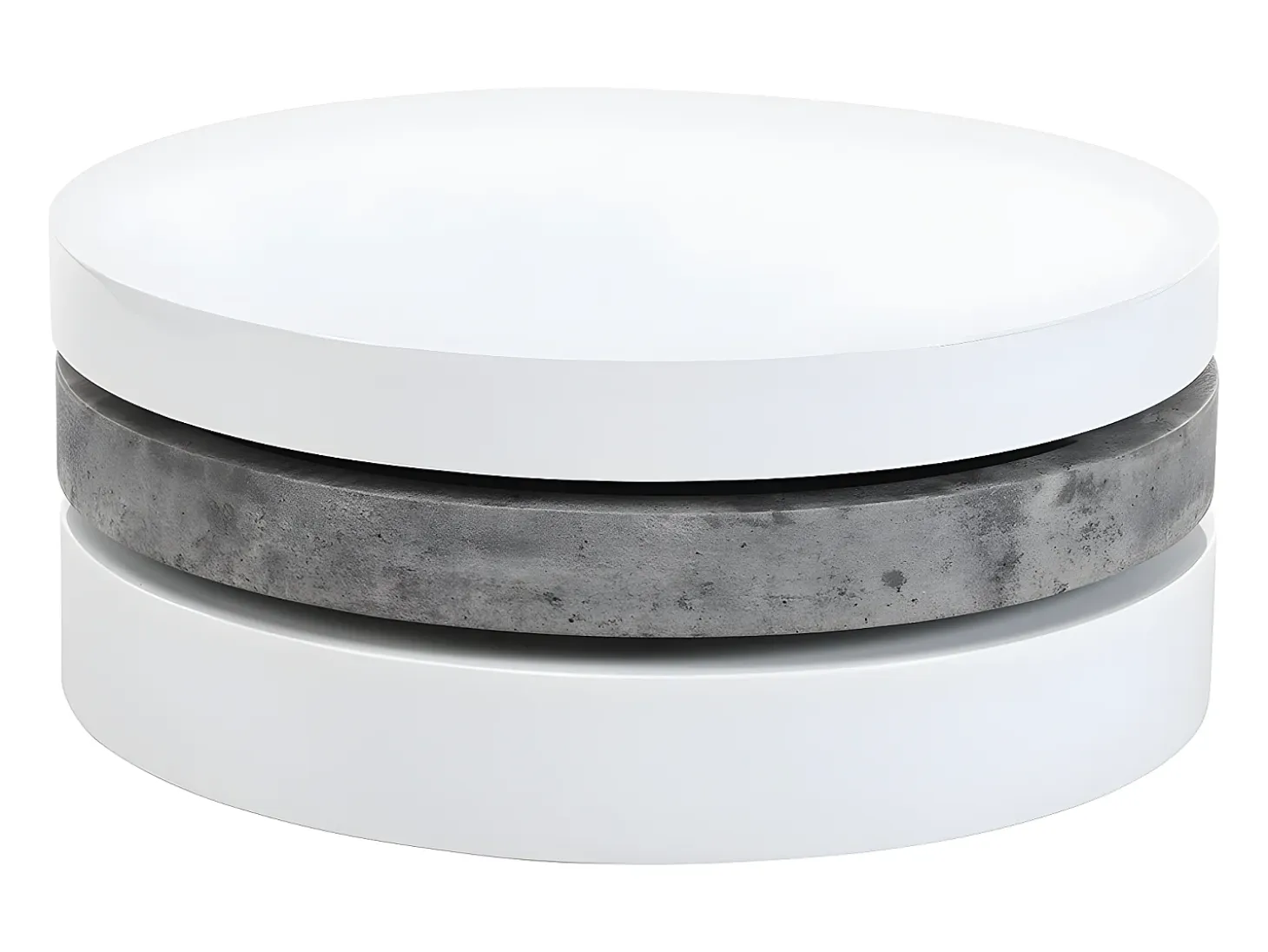Mesa de centro redonda y pivotante - 3 tableros - MDF - Color: blanco y cemento. JANITA