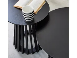 Mesa de centro redondas de efecto madera y abeto, set de 2 negro