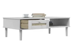 Mesa de centro SENJA aspecto ratán madera blanco 100x55x33 cm