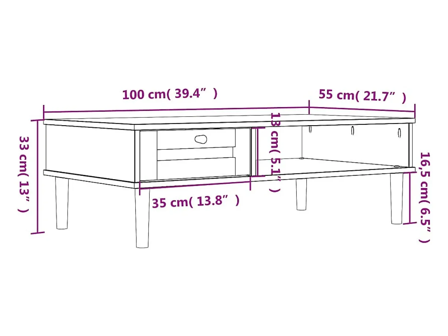 Mesa de centro SENJA aspecto ratán madera blanco 100x55x33 cm
