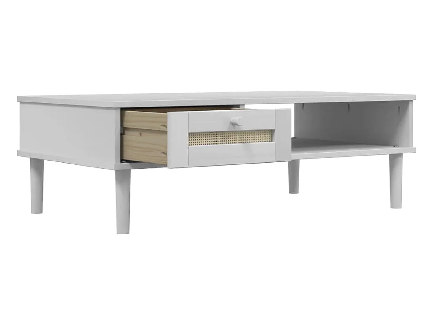 Mesa de centro SENJA aspecto ratán madera blanco 100x55x33 cm