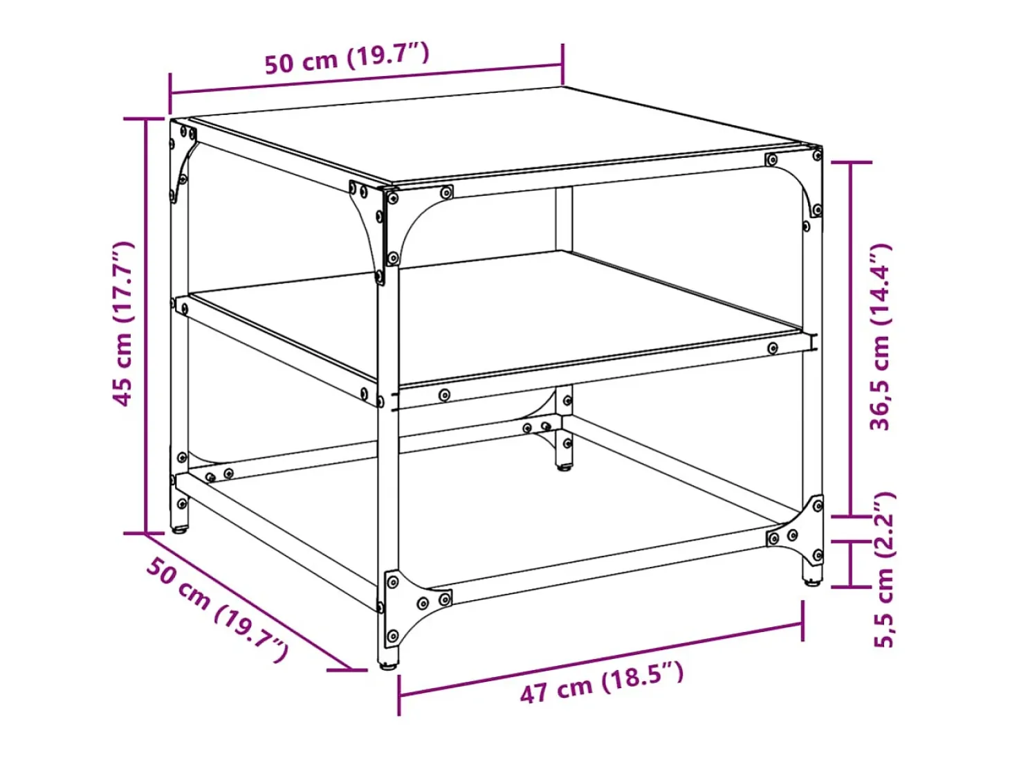Mesa de centro superficie vidrio 2 unidades acero negro 50x50x45 cm