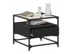 Mesa de centro superficie de vidrio acero negro 50x50x45 cm