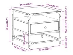 Mesa de centro superficie de vidrio acero negro 50x50x45 cm