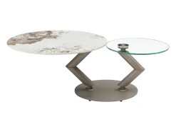 Mesa de centro tableros pivotantes de cerámica y vidrio templado - Efecto mármol blanco - ELDOVA