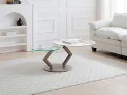 Mesa de centro tableros pivotantes de cerámica y vidrio templado - Efecto mármol blanco - ELDOVA