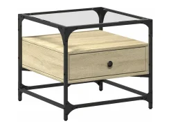 Mesa de centro tapa de vidrio acero roble Sonoma 50x50x45 cm