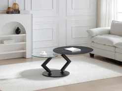 Mesa de centro tapas giratorias de cerámica y cristal templado - Efecto mármol negro - ELDOVA