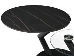 Mesa de centro tapas giratorias de cerámica y cristal templado - Efecto mármol negro - ELDOVA