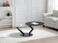 Mesa de centro tapas giratorias de cerámica y cristal templado - Efecto mármol negro - ELDOVA