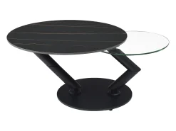 Mesa de centro tapas giratorias de cerámica y cristal templado - Efecto mármol negro - ELDOVA