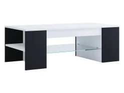 Mesa de centro Tunas diseño madera y vidrio blanco/negro 100x50x35 cm, almacenamiento óptimo, montaje fácil