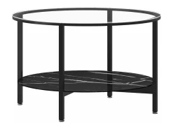Mesa de centro vidrio templado negro y mármol negro 70 cm