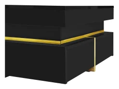 Mesa de centro 70x70cmx35,5, mesa cuadrada alto brillo con cajones y detalles dorados, color negro