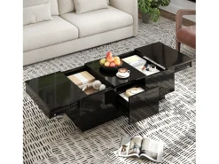 Mesa de centro 100x31x50 cm - con 2 cajones - Acabado brillante - Paneles de partículas - Negro