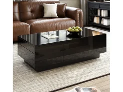Mesa de centro 100x31x50 cm - con 2 cajones - Acabado brillante - Paneles de partículas - Negro