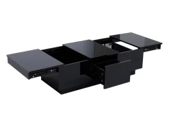 Mesa de centro 100x31x50 cm - con 2 cajones - Acabado brillante - Paneles de partículas - Negro