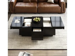 Mesa de centro 100x31x50 cm - con 2 cajones - Acabado brillante - Paneles de partículas - Negro
