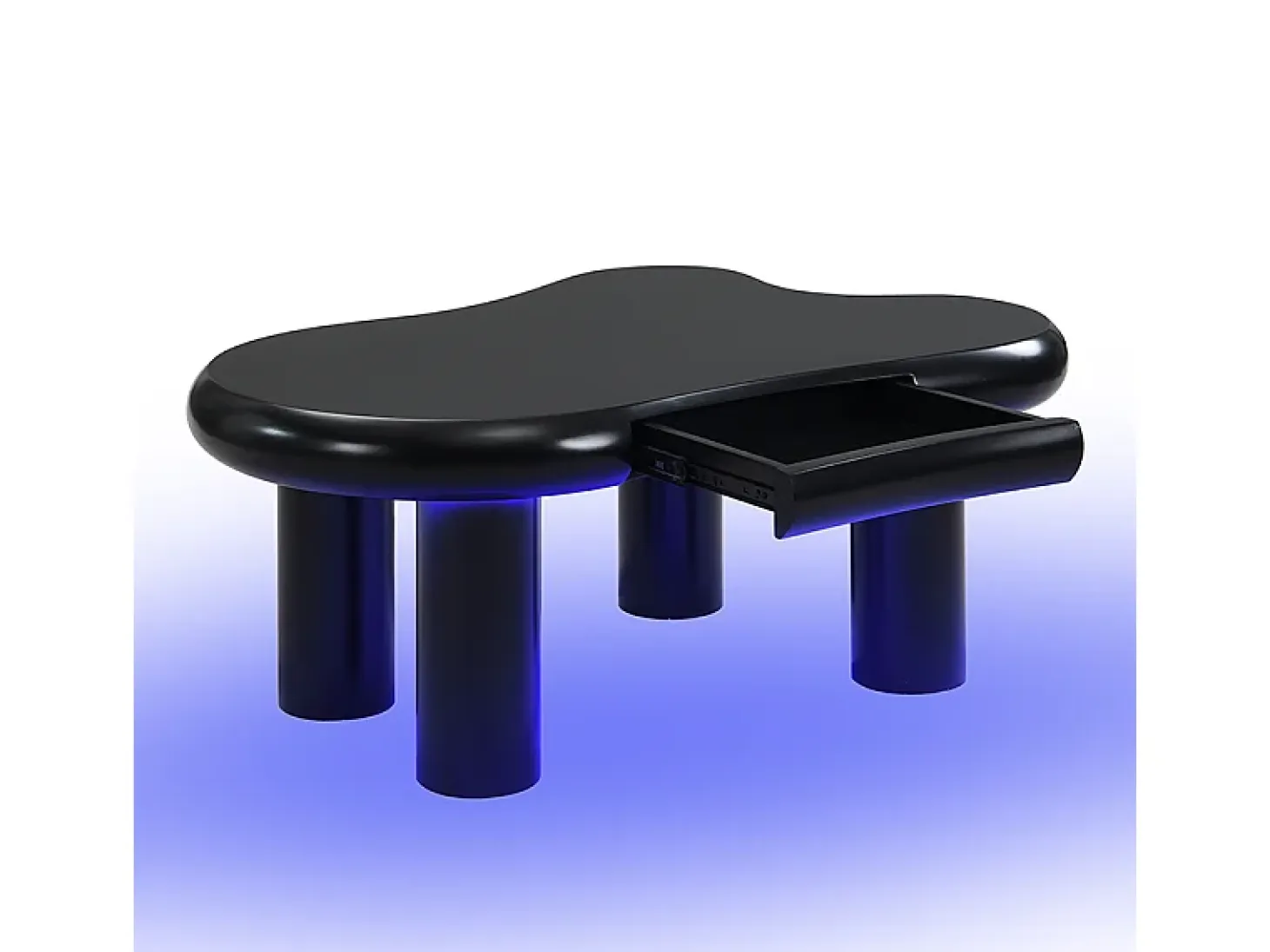 Mesa de centro 98x65.5x40 cm - forma de nube - 1 cajón - con iluminación LED - negro