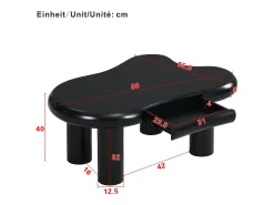 Mesa de centro 98x65.5x40 cm - forma de nube - 1 cajón - con iluminación LED - negro