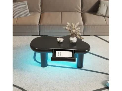 Mesa de centro 98x65.5x40 cm - forma de nube - 1 cajón - con iluminación LED - negro