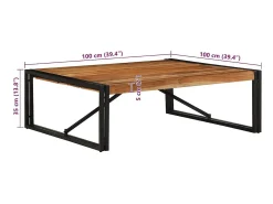 Mesa de centro 100x100x35 cm madera maciza acacia