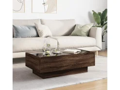 Mesa de centro y LED madera ingeniería marrón roble 90x50x30 cm