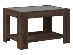Mesa de centro y LED madera ingeniería marrón roble 73x53x45 cm