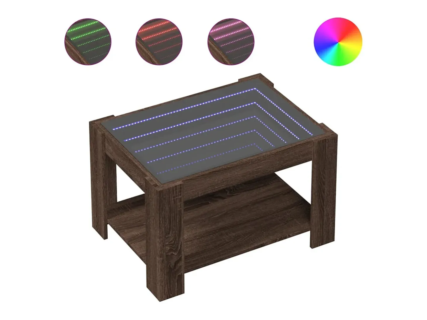 Mesa de centro y LED madera ingeniería marrón roble 73x53x45 cm