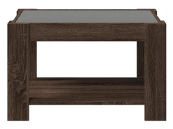 Mesa de centro y LED madera ingeniería marrón roble 73x53x45 cm