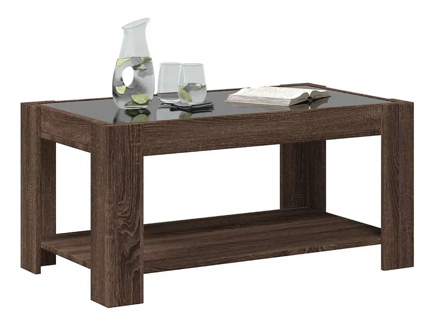 Mesa de centro y LED madera ingeniería marrón roble 93x53x45 cm