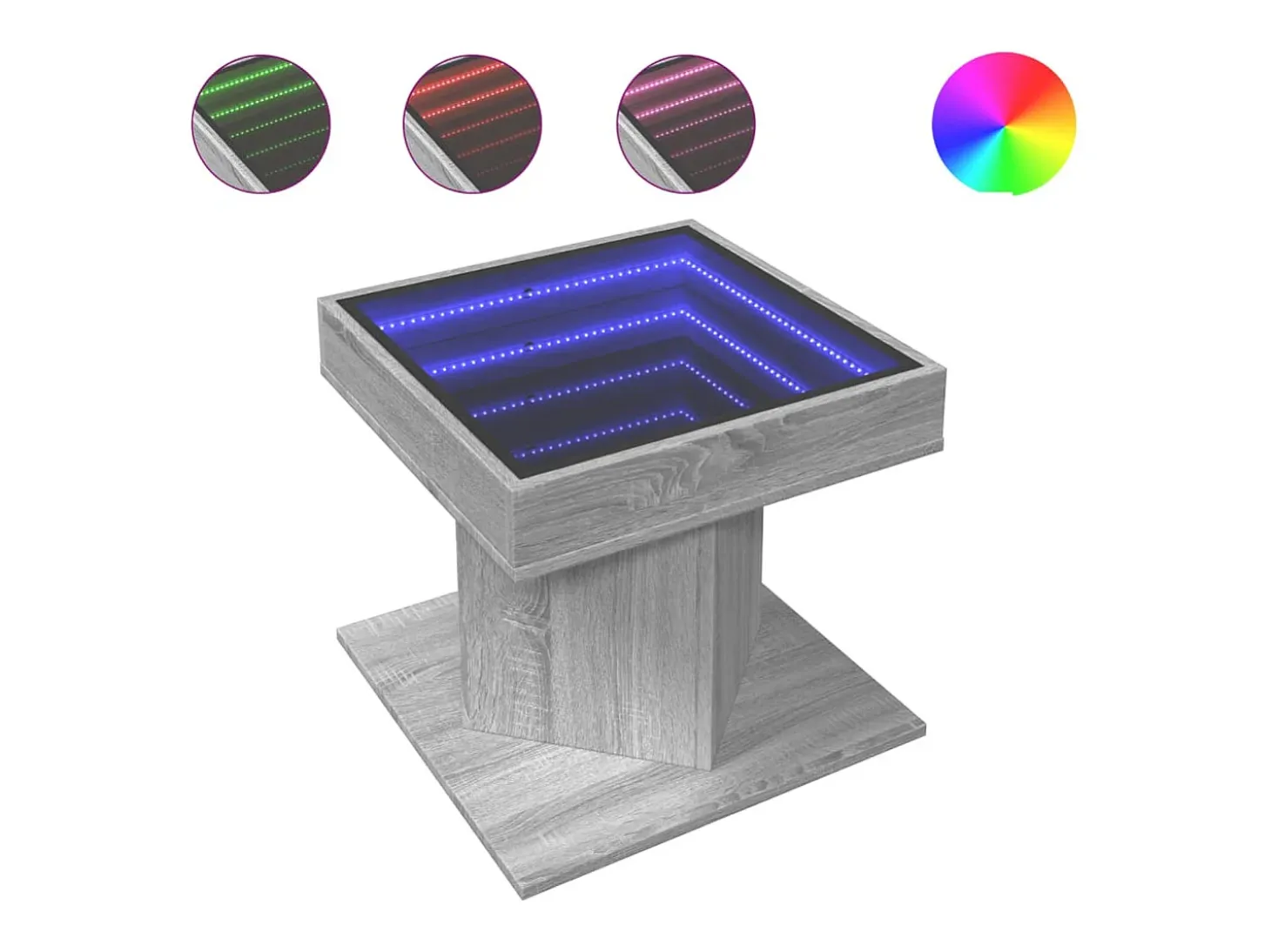 Mesa de centro y LED madera ingeniería gris Sonoma 50x50x45 cm