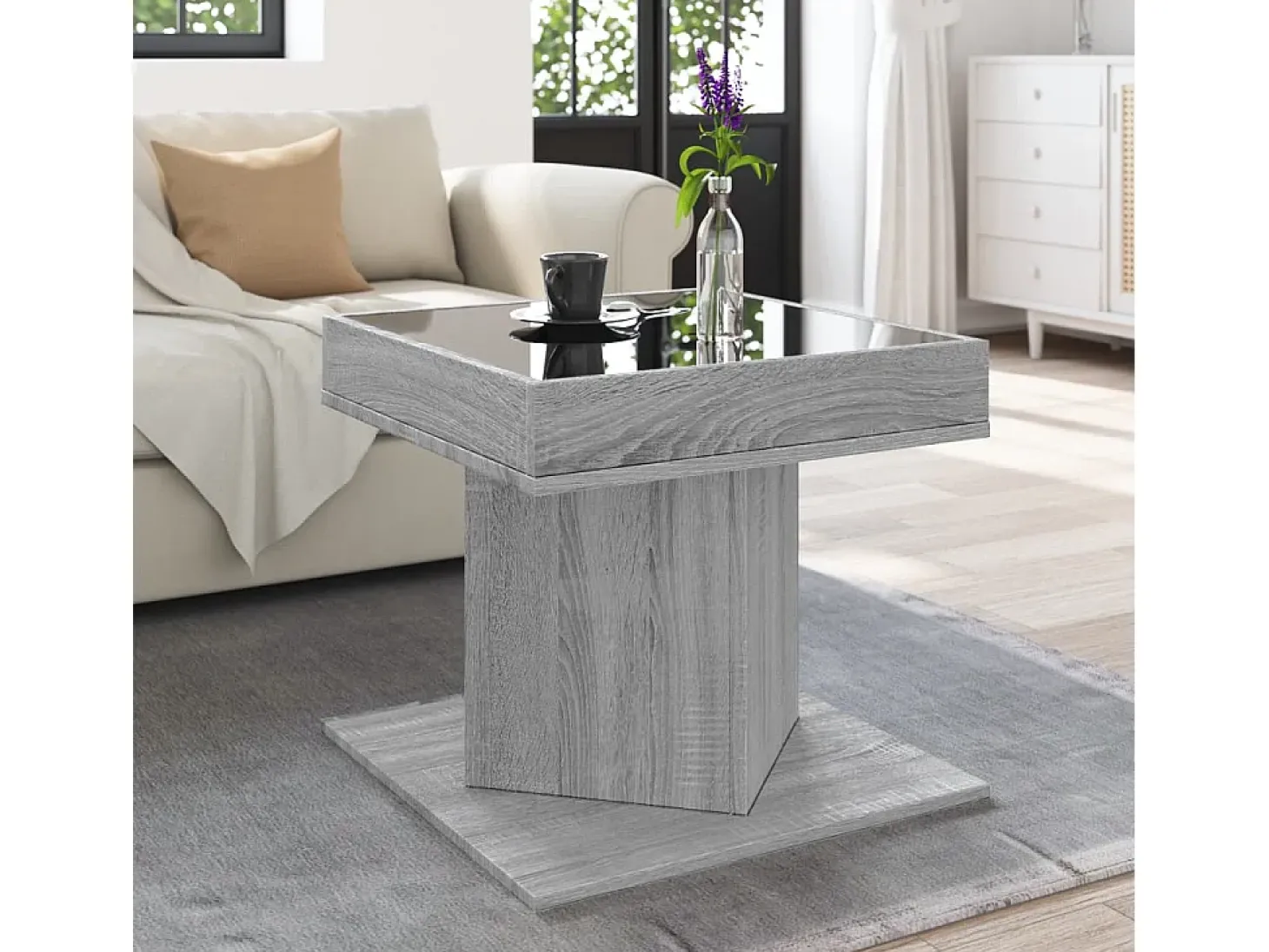 Mesa de centro y LED madera ingeniería gris Sonoma 50x50x45 cm