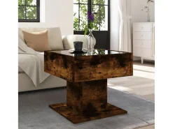 Mesa de centro y LED madera ingeniería roble ahumado 50x50x45cm