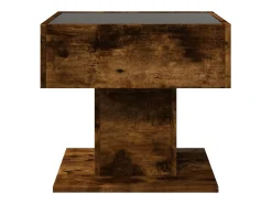 Mesa de centro y LED madera ingeniería roble ahumado 50x50x45cm