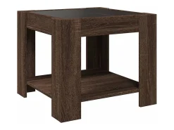 Mesa de centro y LED madera ingeniería marrón roble 53x53x45 cm