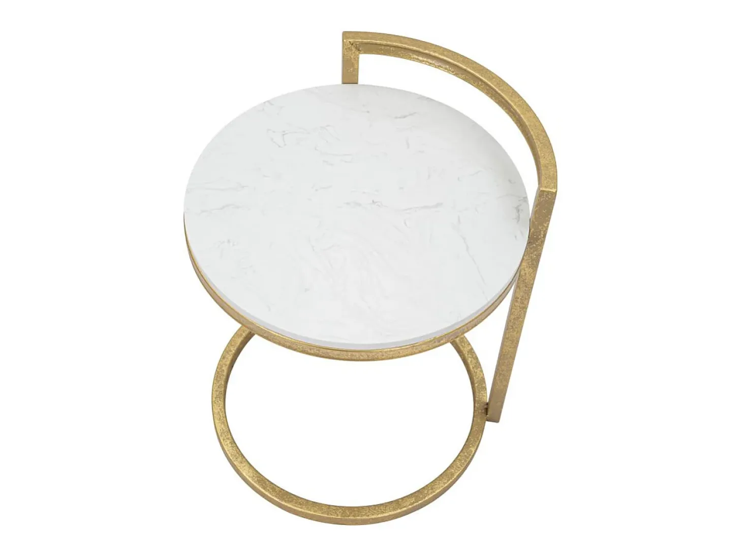 Mesa de centro y sofá redondo de metal dorado con superficie de mármol blanco Round