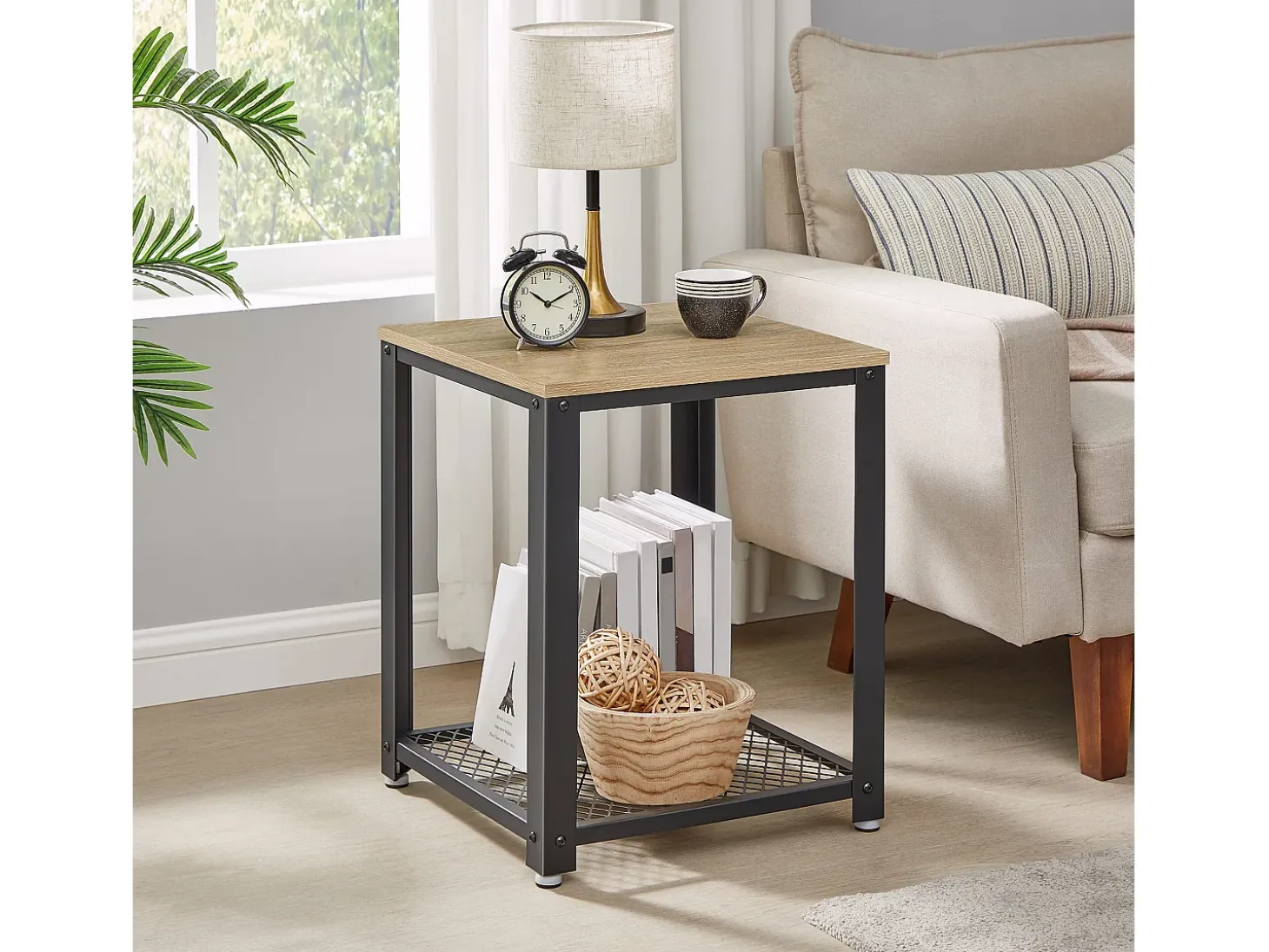 Mesa de centro/mesita de noche Valora – Roble Sonoma con marco negro