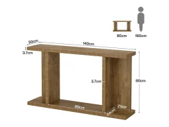 Mesa de consola 160 x 30 x 85 cm Mesa de sala de estar con base en forma de U 2 niveles