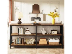 Mesa de consola con estantes de almacenamiento, mesa de sofá industrial de 3 niveles de 180 cm para sala de estar